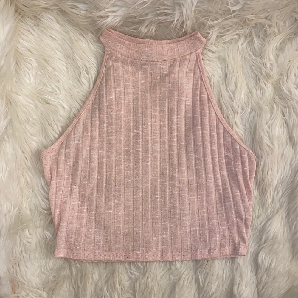 Light Pink High Neck Crop Top